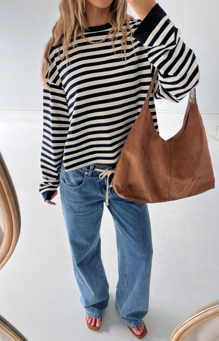 So Breezy Navy Stripe Long Sleeve Top Image