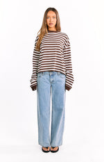 So Breezy Chocolate Stripe Long Sleeve Top Image