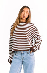 So Breezy Chocolate Stripe Long Sleeve Top Image