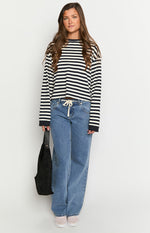 So Breezy Navy Stripe Long Sleeve Top Image