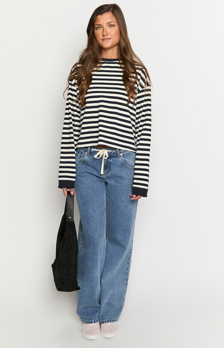 So Breezy Navy Stripe Long Sleeve Top Image