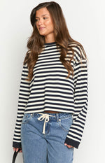 So Breezy Navy Stripe Long Sleeve Top Image