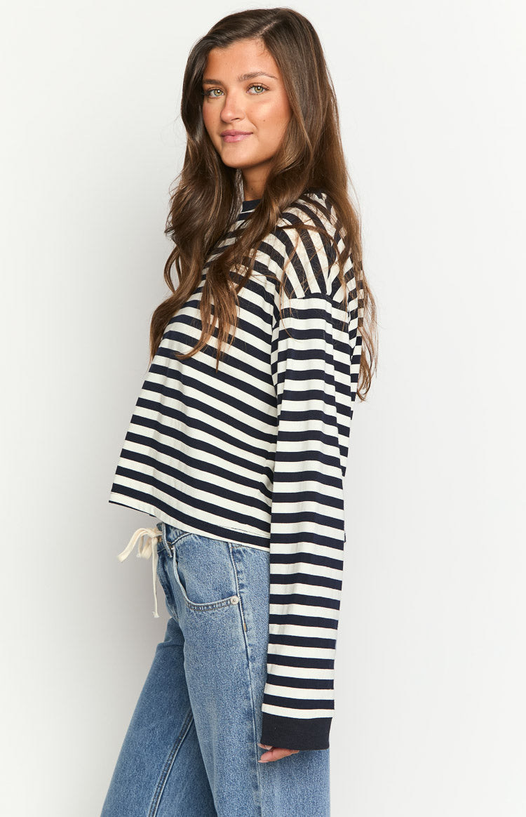 So Breezy Navy Stripe Long Sleeve Top Image