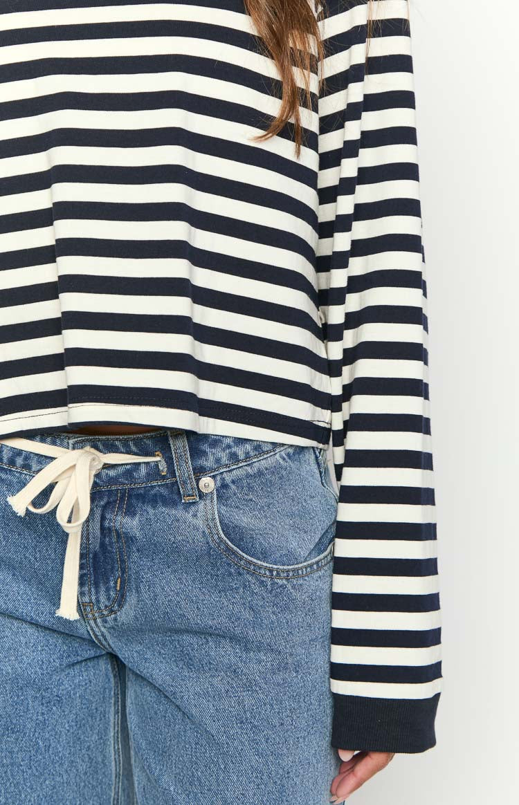 So Breezy Navy Stripe Long Sleeve Top Image