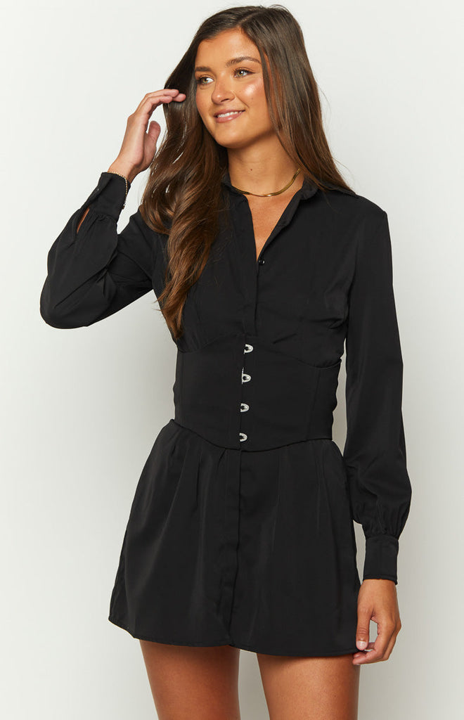 Social Black Mini Shirt Dress – Beginning Boutique US