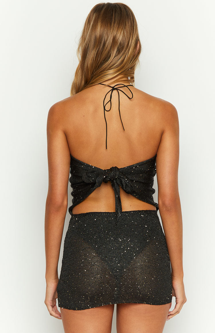 Sofie Black Sequin Knit Strapless Mini Dress Image