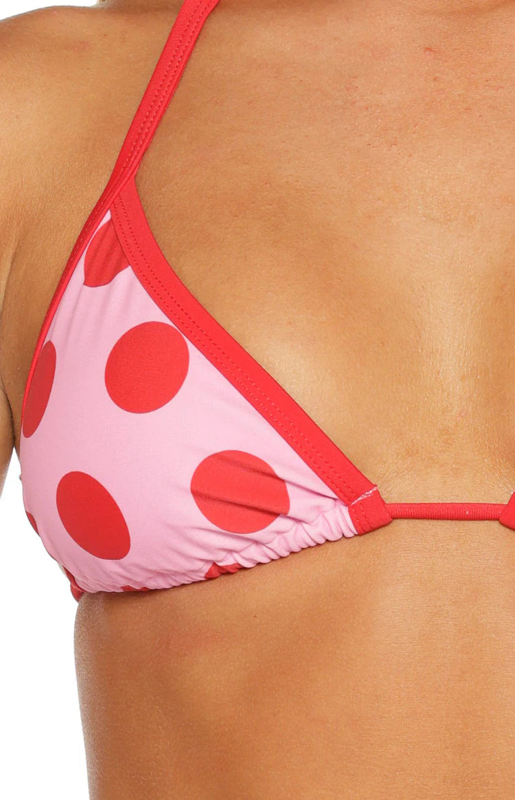 Sofie Pink and Red Polka Dot Contrast Bind Triangle Bikini Top Image