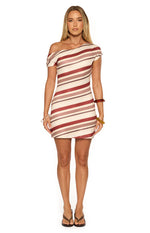 Sophus Cream Stripe Off Shoulder Mini Dress