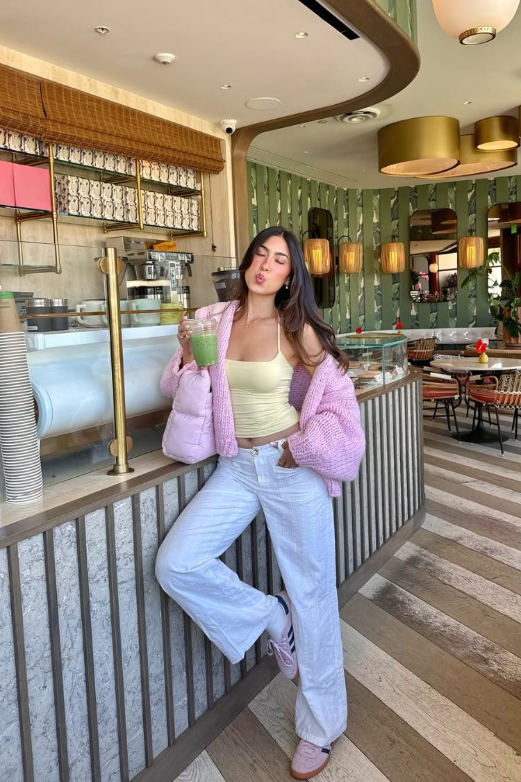 Sorbet pink chunky knit cardigan with wide long sleeves and a relaxed open front