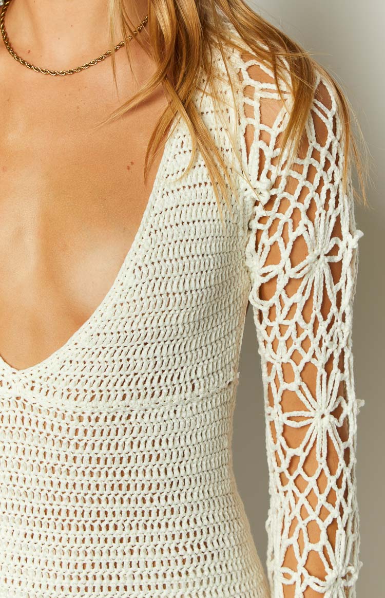 Spina White Crochet Long Sleeve Mini Dress Image
