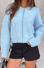Stacey Light Blue Zip Knit Cardigan Image
