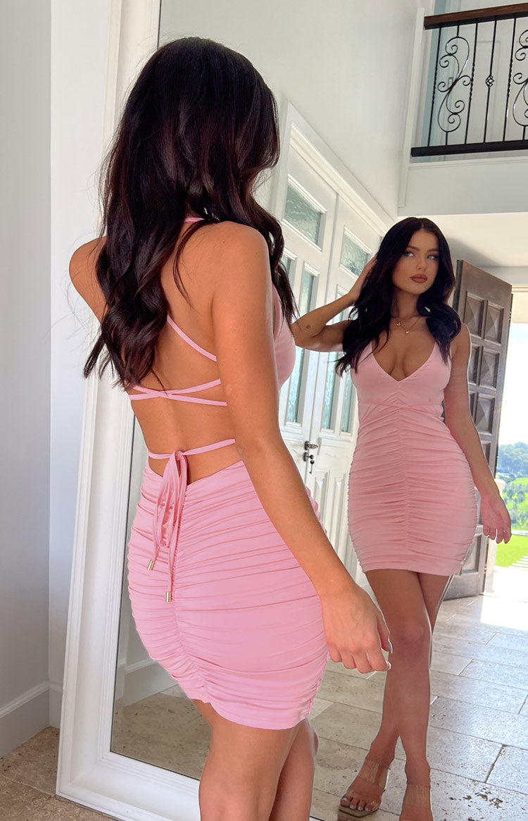 Stacey Ruched Pink Mini Dress Image