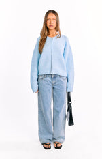 Stacey Light Blue Zip Knit Cardigan Image