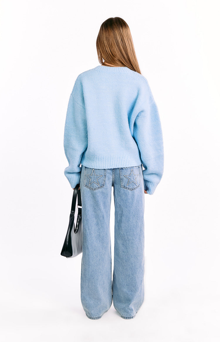 Stacey Light Blue Zip Knit Cardigan Image