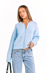 Stacey Light Blue Zip Knit Cardigan Image