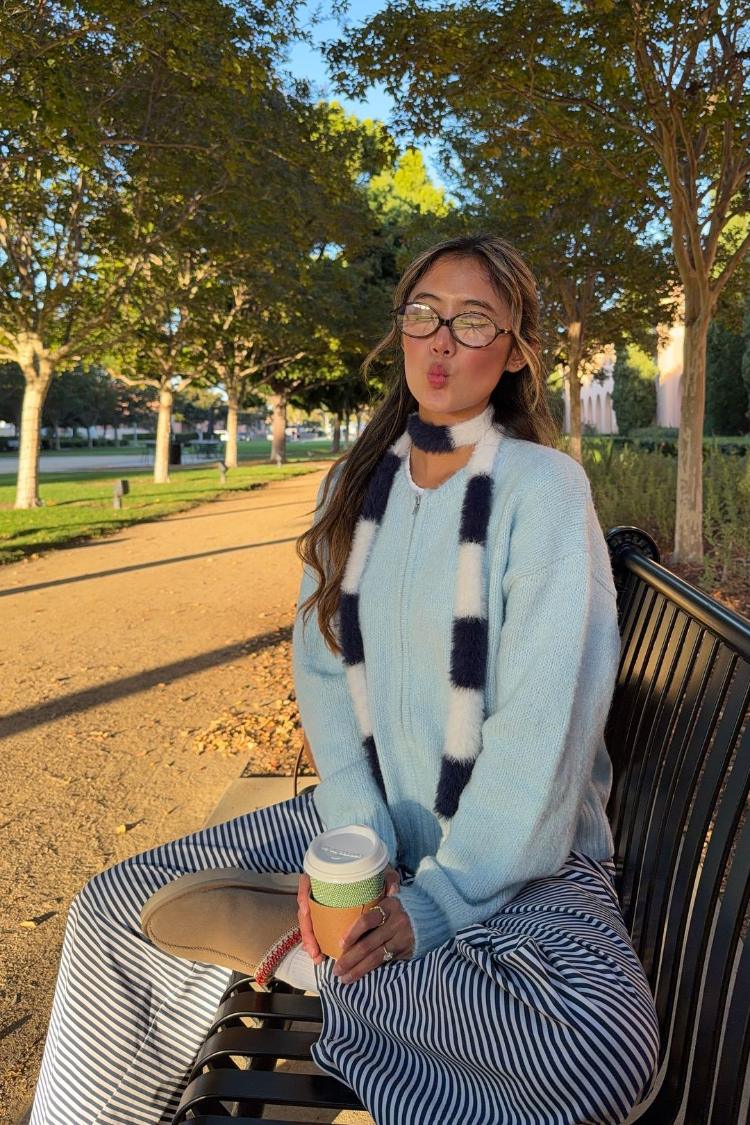 Stacey Light Blue Zip Knit Cardigan | Beginning Boutique US