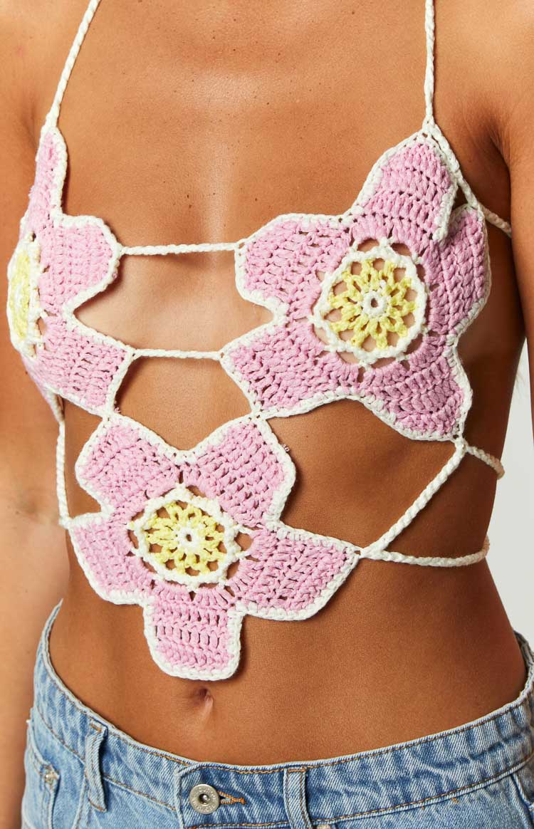 Starboy Pink Halter Crochet Top Image