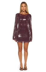 purple sequin dress long sleeve Velvi - Sylvia Mini Dress - Lilac - Long Sleeve Sequin Short Dress - Final Sale