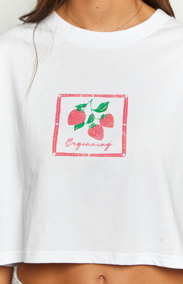 Strawberry Jewel White Cropped Tee Image