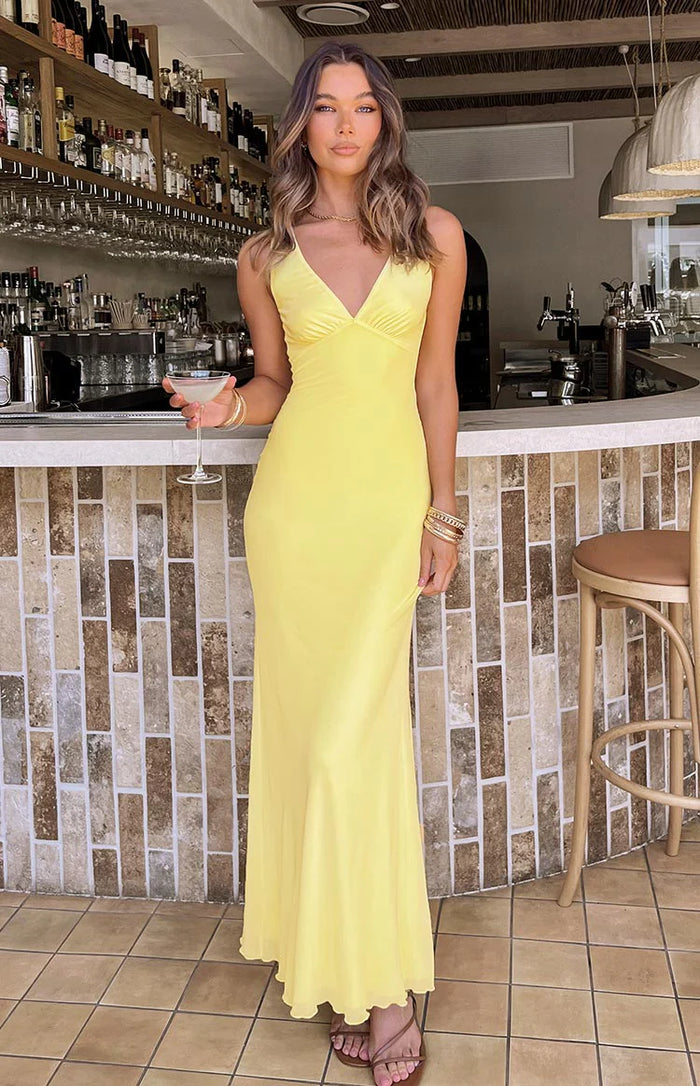 Sunflower Yellow Mesh Maxi Dress - US 10