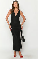 Beginning Boutique Sunflower Black Mesh Maxi Dress black mesh deep V-neck sleeveless fitted bodice maxi dress