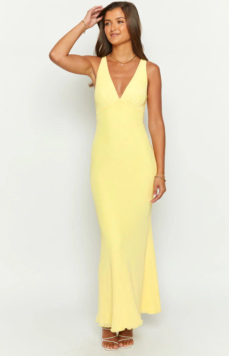 Sunflower Yellow Mesh Maxi Dress - US 2 | Beginning Boutique Exclusive Sunflower Yellow Mesh Maxi Dress - US 2 | Beginning Boutique Exclusive