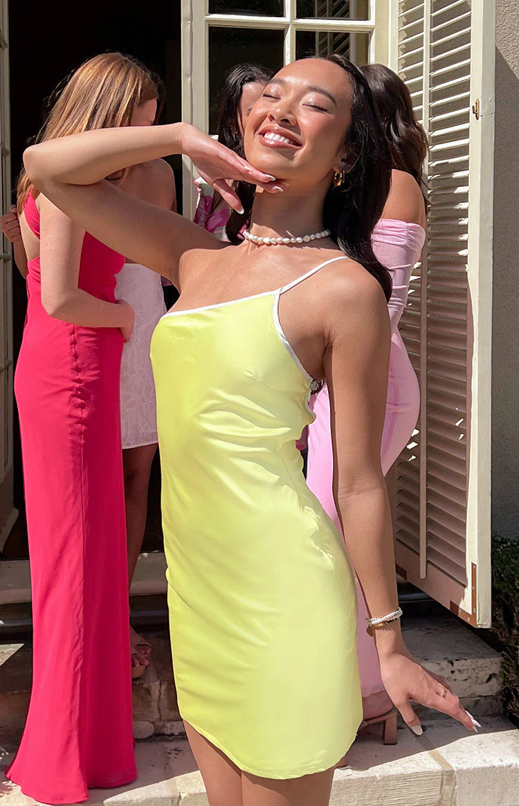 Sunny Chic Yellow Satin Mini Dress - US 8
