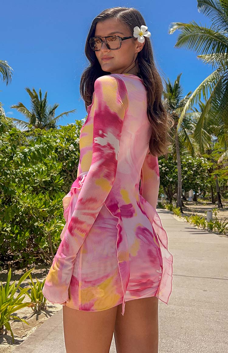 Surround Sound Pink Floral Mesh Long Sleeve Mini Dress - US 8 | Beginning Boutique Exclusive Surround Sound Pink Floral Mesh Long Sleeve Mini Dress - US 8 | Beginning Boutique Exclusive
