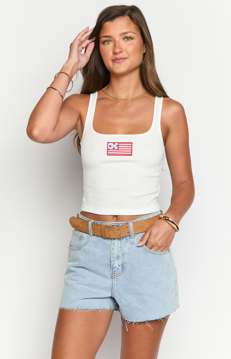 Suzie White Usa Embroidered Tank Top | Beginning Boutique US