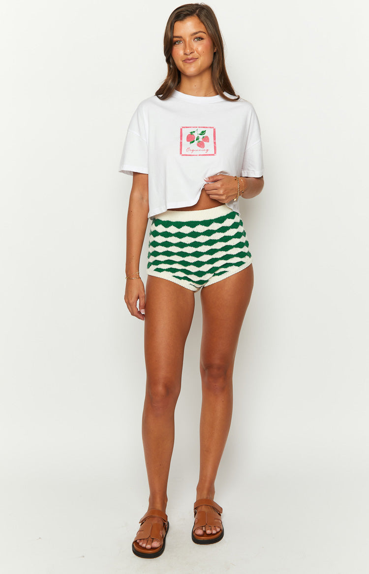 Sweet Stitches Green And White Shorts Image