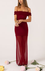 Tabitha Wine Off Shoulder Mesh Maxi Dress Image