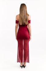 Tabitha Wine Off Shoulder Mesh Maxi Dress Image