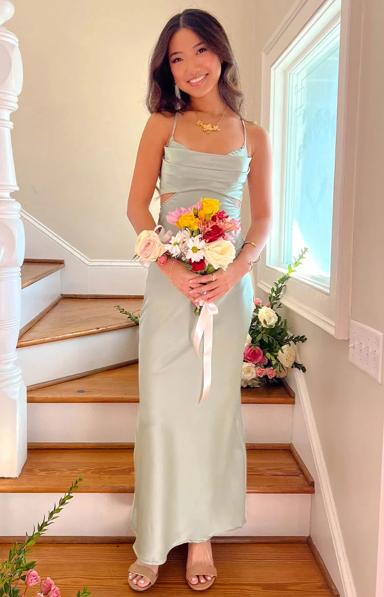 Taleah Cut Out Maxi Dress Sage | Beginning Boutique US 12 Taleah Cut Out Maxi Dress Sage | Beginning Boutique US 12