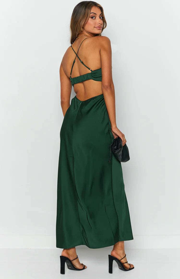 Taleah Cut Out Maxi Dress Green| Beginning Boutique US 6 Taleah Cut Out Maxi Dress Green| Beginning Boutique US 6
