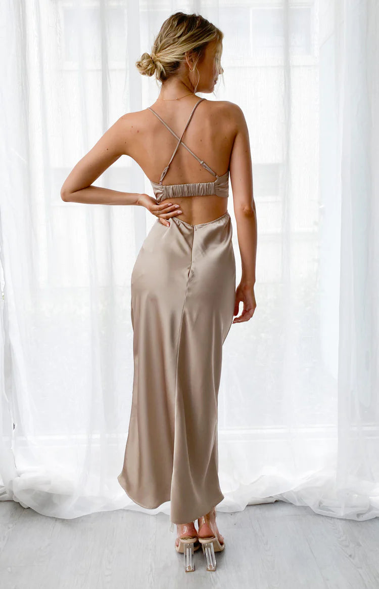 Taleah Cut Out Maxi Dress Mocha - US 2 | Beginning Boutique exclusive Taleah Cut Out Maxi Dress Mocha - US 2 | Beginning Boutique exclusive