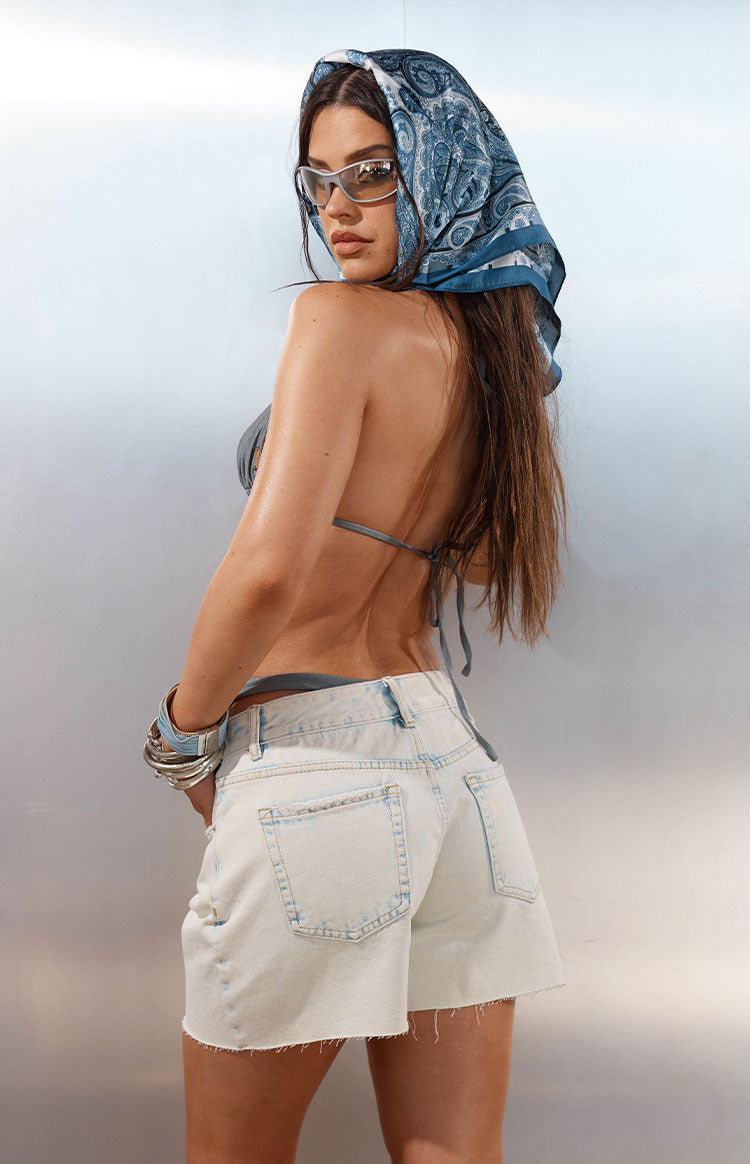 Talk That Talk Grey Sparkle Eyelet Bikini Top Image