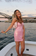 Tao Pink Sequin Lace Up Mini Dress