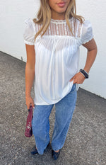 Taste White Sheer Lace Detail Mini Dress