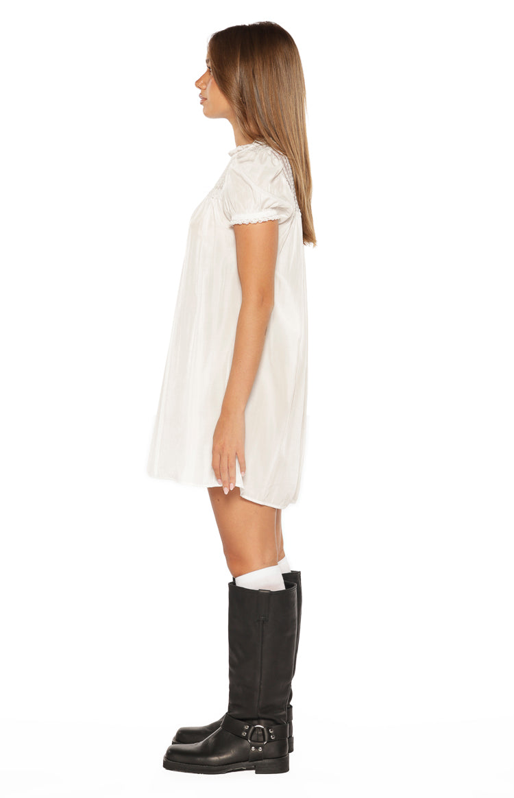 Taste White Sheer Lace Detail Mini Dress - US 4