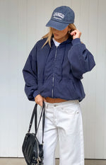 Tate Washed Navy Oversized Hooded Jacket