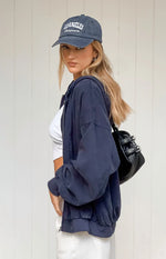 Tate Washed Navy Oversized Hooded Jacket