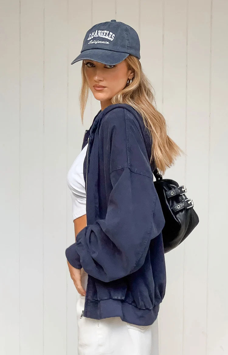 Tate Washed Navy Oversized Hooded Jacket