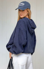 Tate Washed Navy Oversized Hooded Jacket