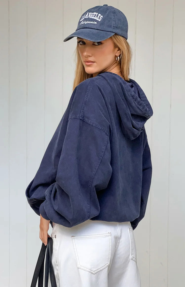 Tate Washed Navy Oversized Hooded Jacket