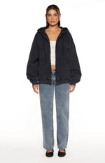 Tate Washed Navy Oversized Hooded Jacket