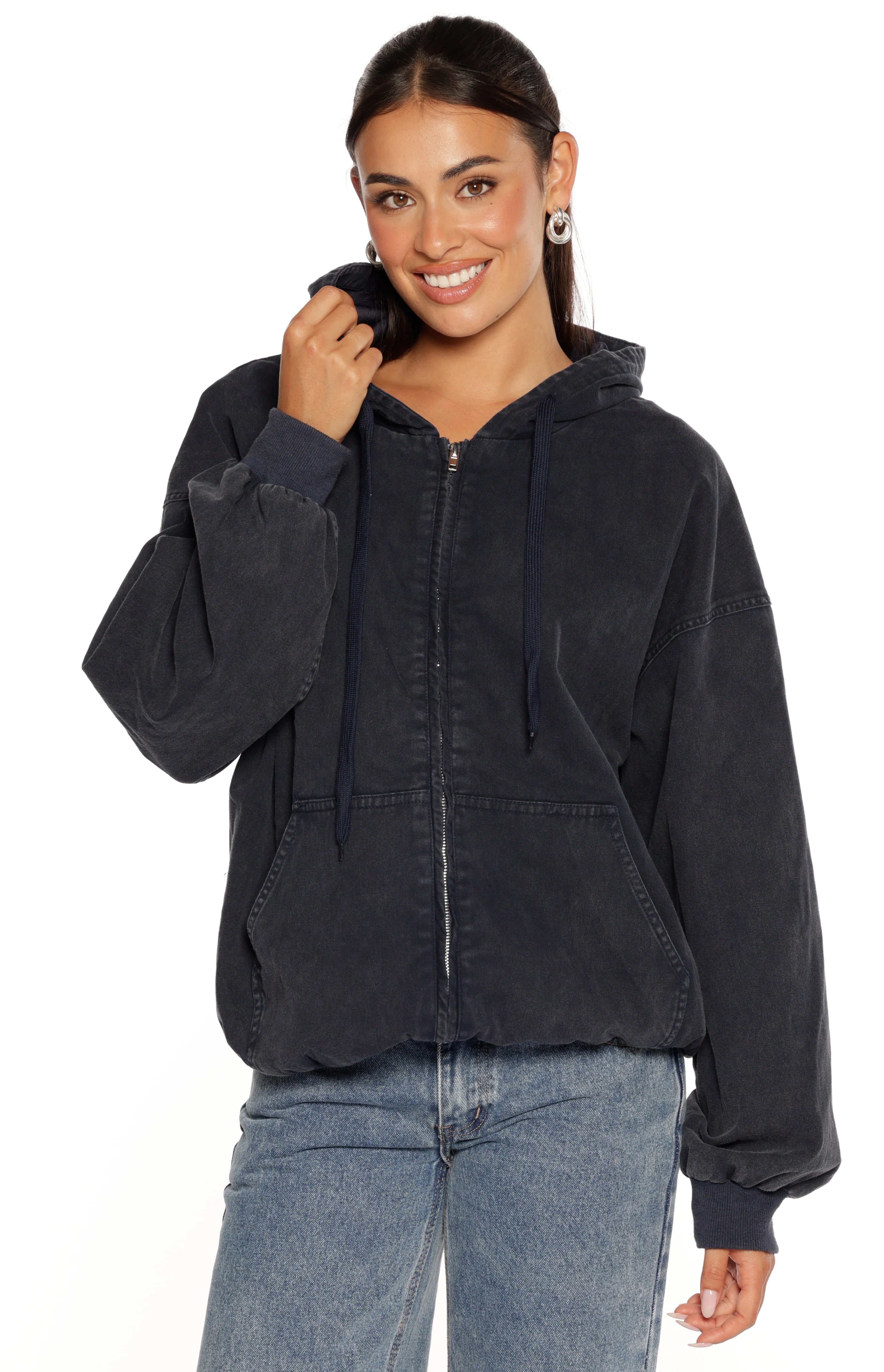 Tate Washed Navy Oversized Hooded Jacket