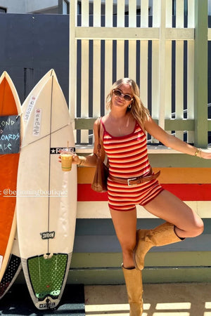 Tatum Orange Stripe Knit Playsuit