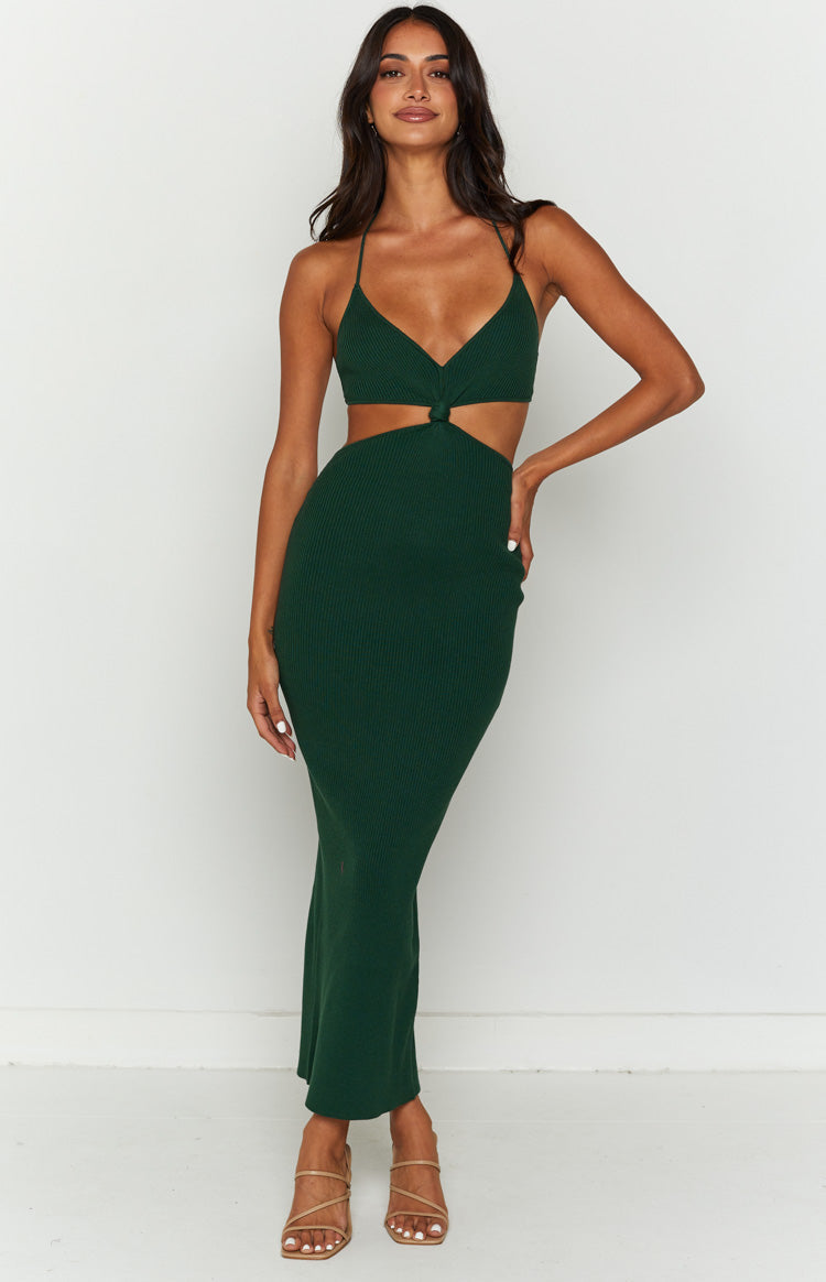 Taya Green Lace Up Maxi Knit Dress Image