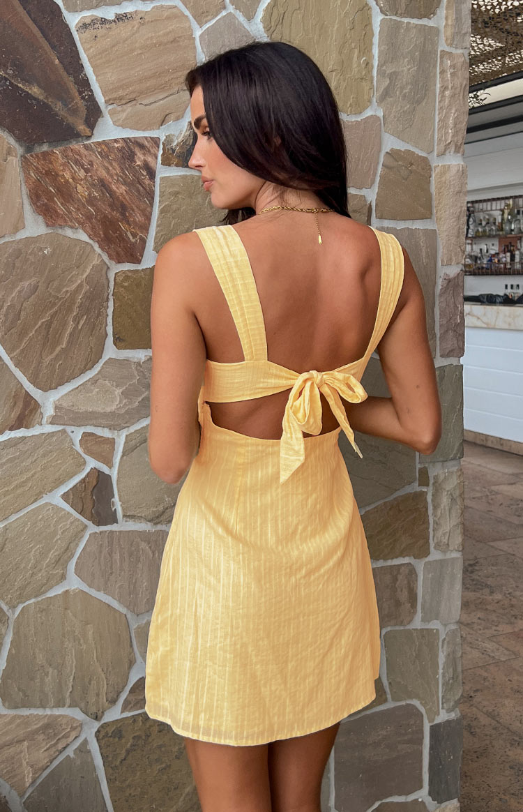 Taylor Yellow Tie Back Mini Dress – Beginning Boutique US