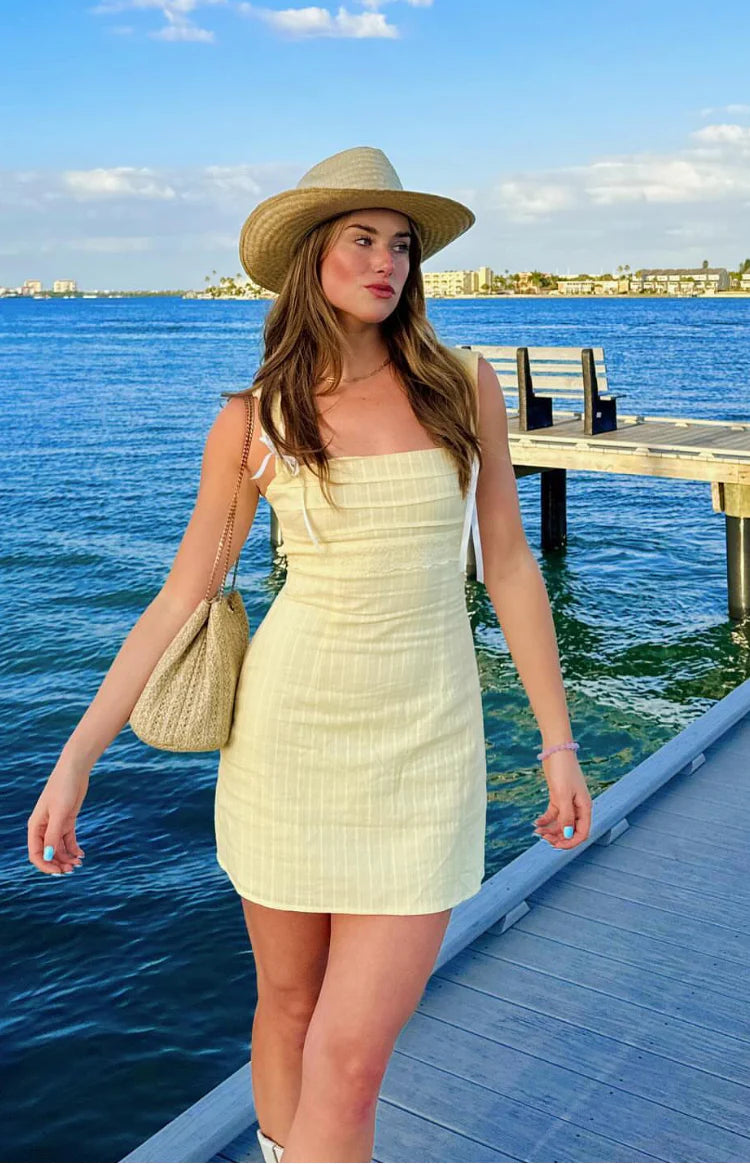 Taylor Yellow Tie Back Mini Dress - US 16 Taylor Yellow Tie Back Mini Dress - US 16